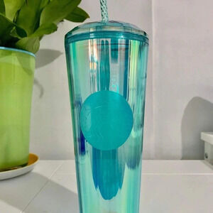 NEW Starbucks Asia Limited Turquoise Blue Cold Tumbler , Dome Lid + Straw